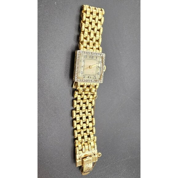 Vintage 18k Gold Womens Square Diamond Watch with Safety Chain HS173 - Picture 8 of 15